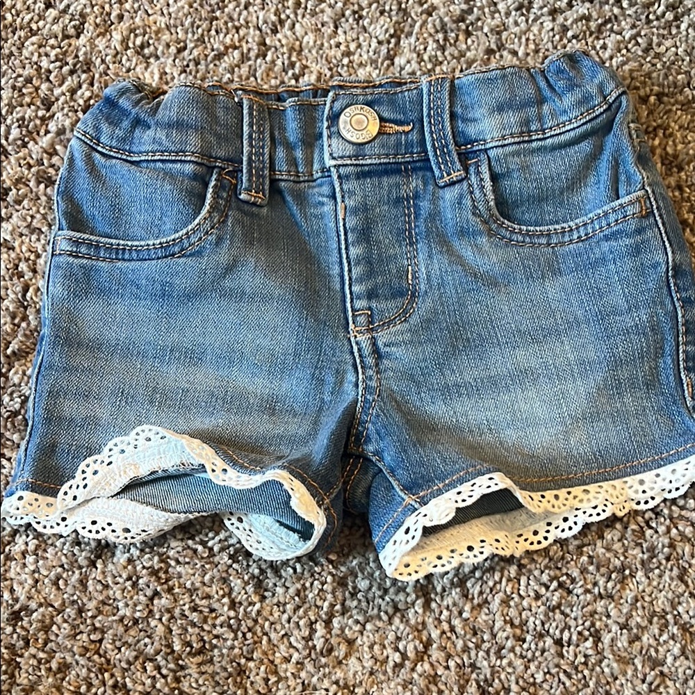 OshKosh B'gosh Blue Denim Kids Shorts with White Lace Trim